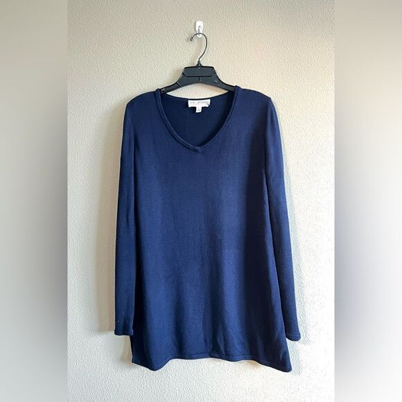 St. John Collection Navy V Neck Knit Sweater - Picture 1 of 6
